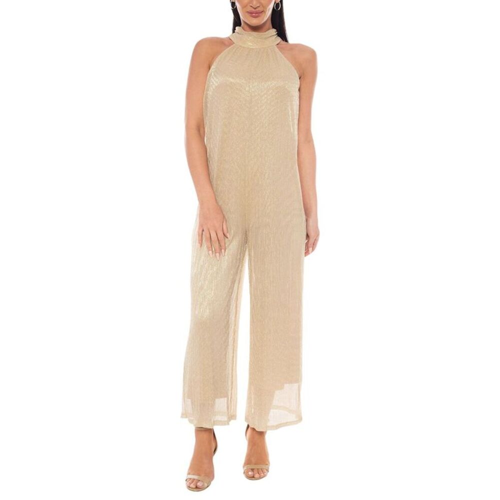 Marina Womens Pleated Jumpsuit, Tan